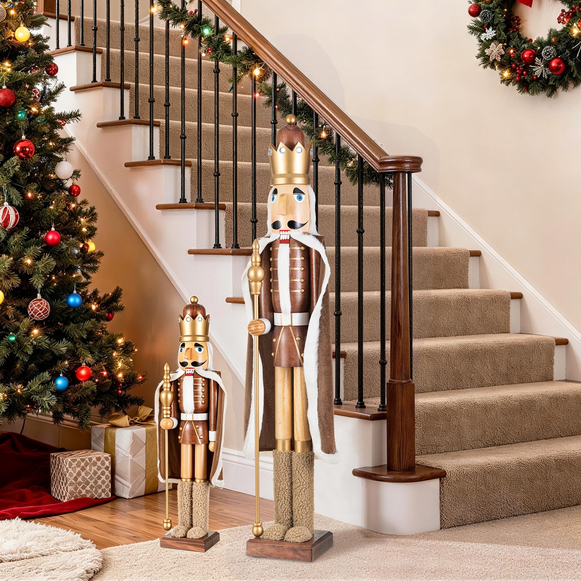 Glitzhome 24"H or 42"H Luxurious Wooden Christmas King Nutcrackers
