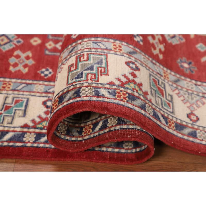 Kazak Oriental Area Rug Hand-Knotted Red Wool Carpet - 4'1" x 5'11"