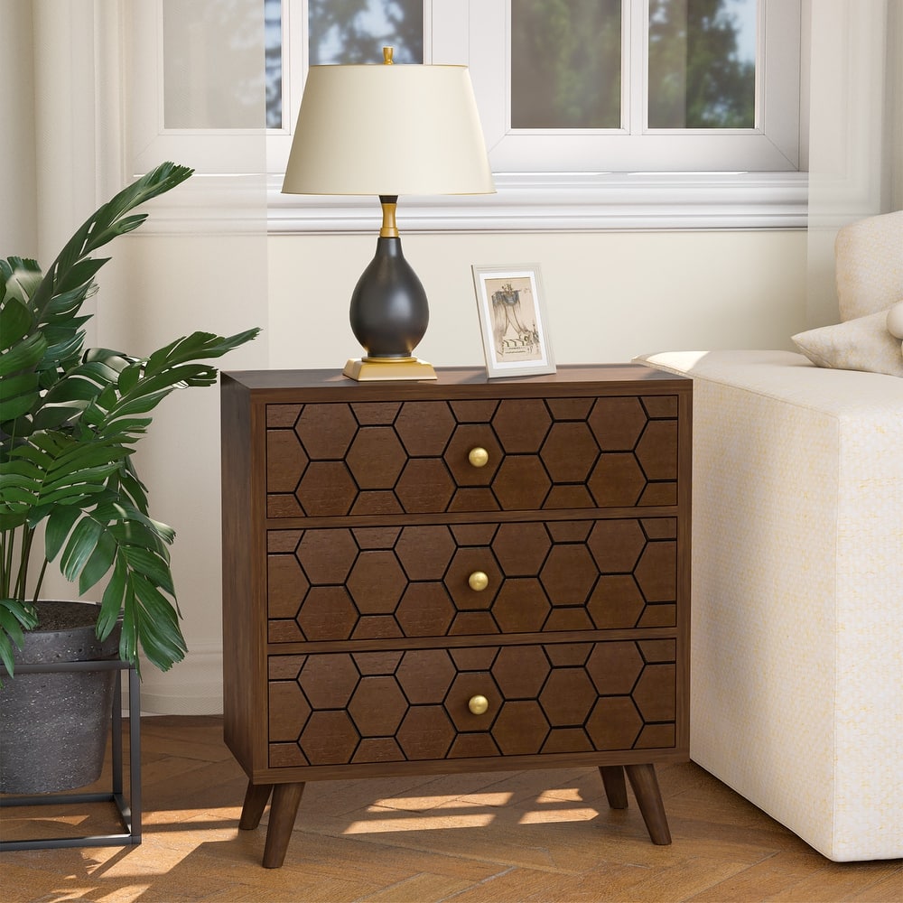 COSIEST Mid-Century Honeycomb 4 Legs End Table with Drawers