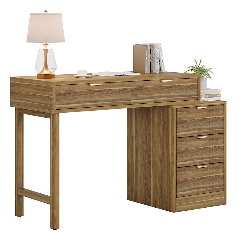 Modern Wood Computer Desk with 5-drawer for Home Office