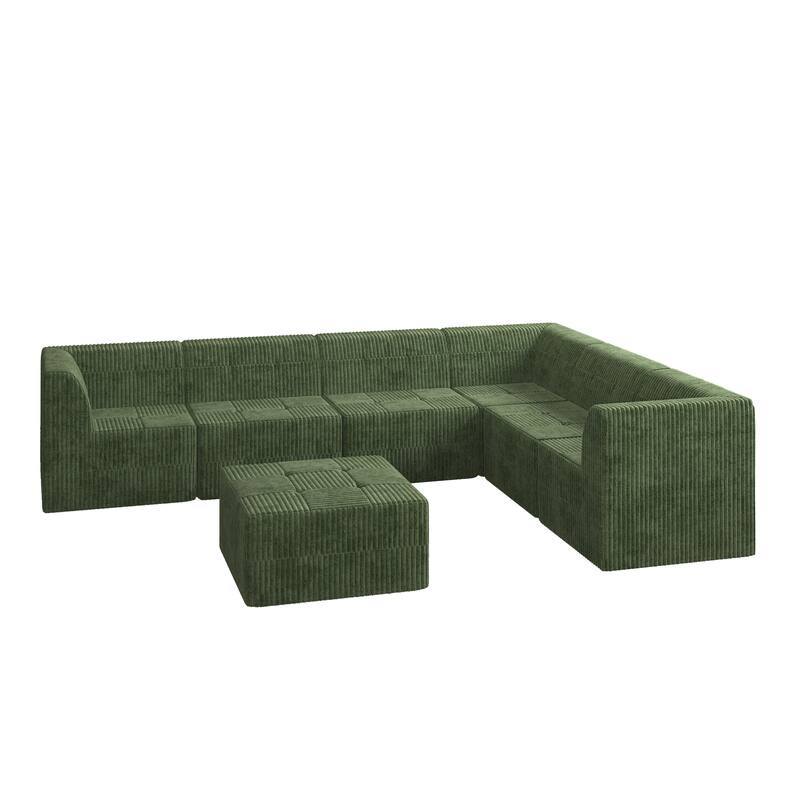 130.3" Corduroy L-Shaped Sectional Sofa with Sleeper Option