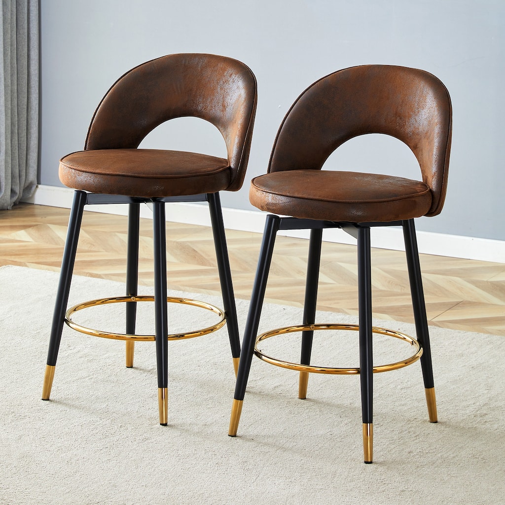 360 ° rotatable bar chair.Modern Echnology-Fabric Brown upholstered bar chair, Set Of 2.
