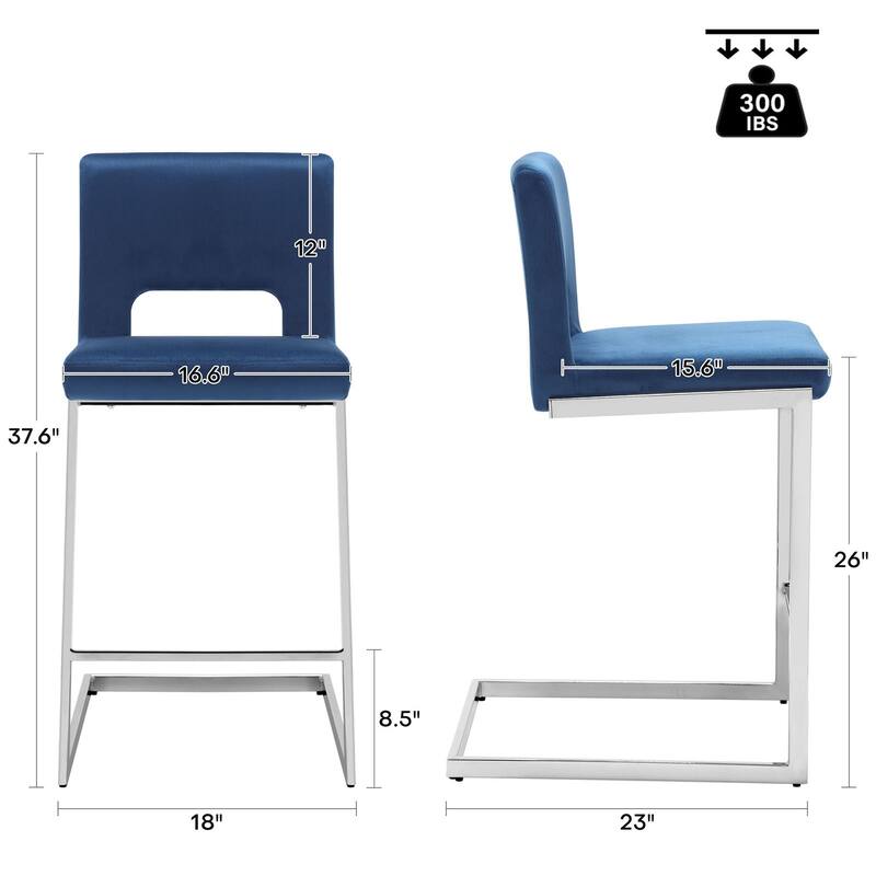 26" Counter Height Bar Stools Set of 2/3 with Metal Frame - 18"W x 23"D x 37.6"H