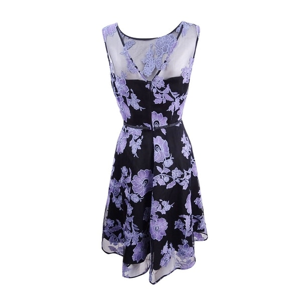 tahari embroidered fit and flare dress