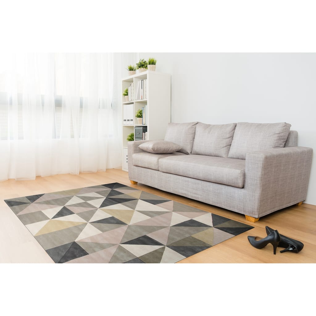 Multicolored Hand-Tufted Wool Contemporary Modern Area Rug, Luxurious Handcrafted Texture for Living Rooms - L