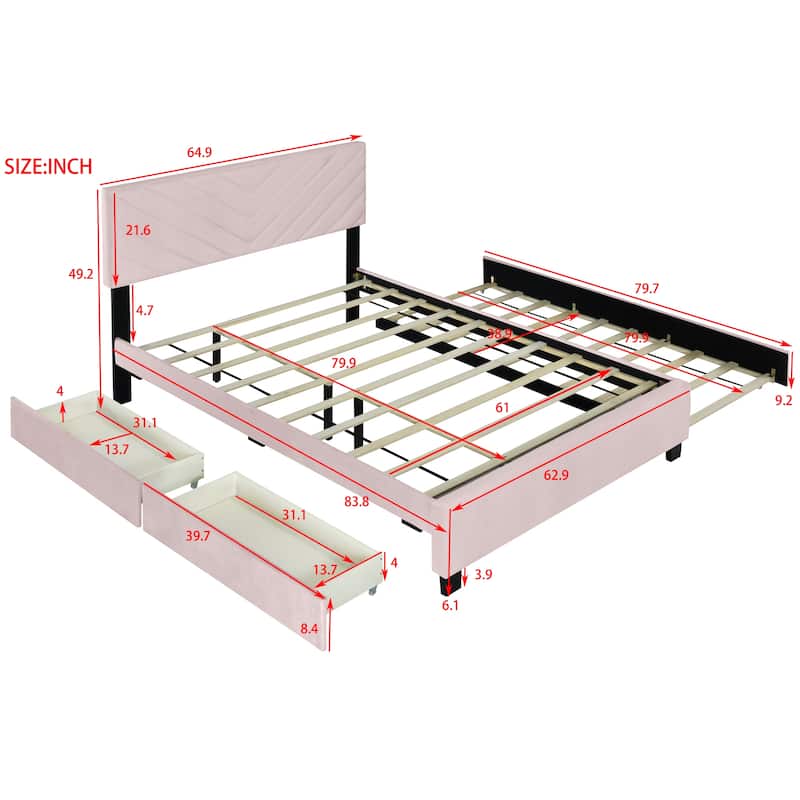 Queen Size Upholstered Platform Bed with Twill Headboard