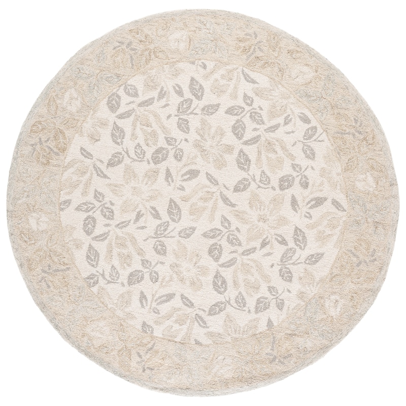 SAFAVIEH Handmade Jardin Merka Floral Wool Rug - 6' Round - Ivory/Grey