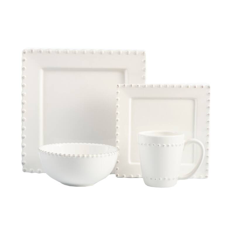 American Atelier Bianca Bead White Square 16-piece Dinnerware Set