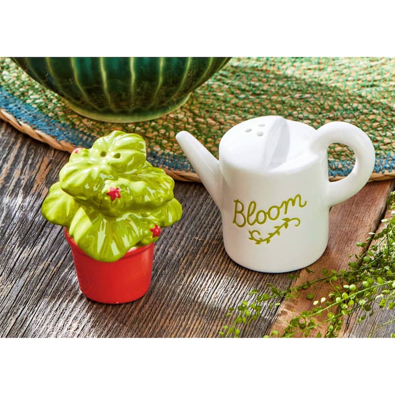 Bloom S&P Ceramic Salt and Pepper Shakers Multicolor Hand Wash Only 2.6 in H x 3.75 in L x 2 in W