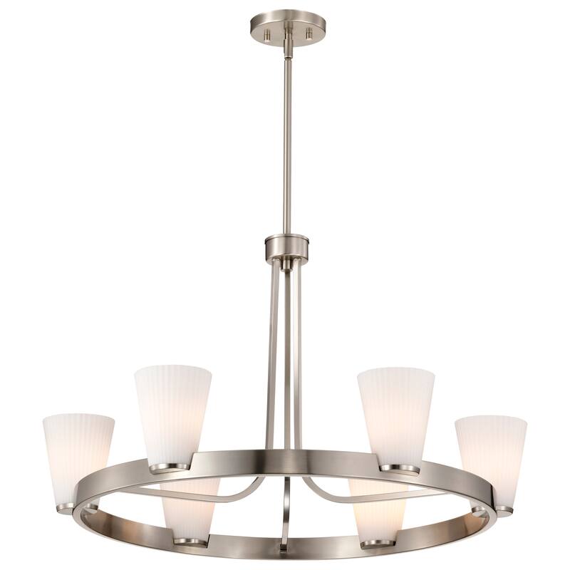Royale 6 Light Chandelier Brushed Nickel Finish Ribbed White Glass - Brushed Nickel