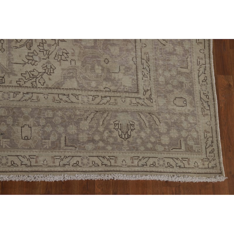 Distressed Tabriz Vintage Rug Hand-Knotted Oriental Wool Carpet - 9'9" x 12'6"