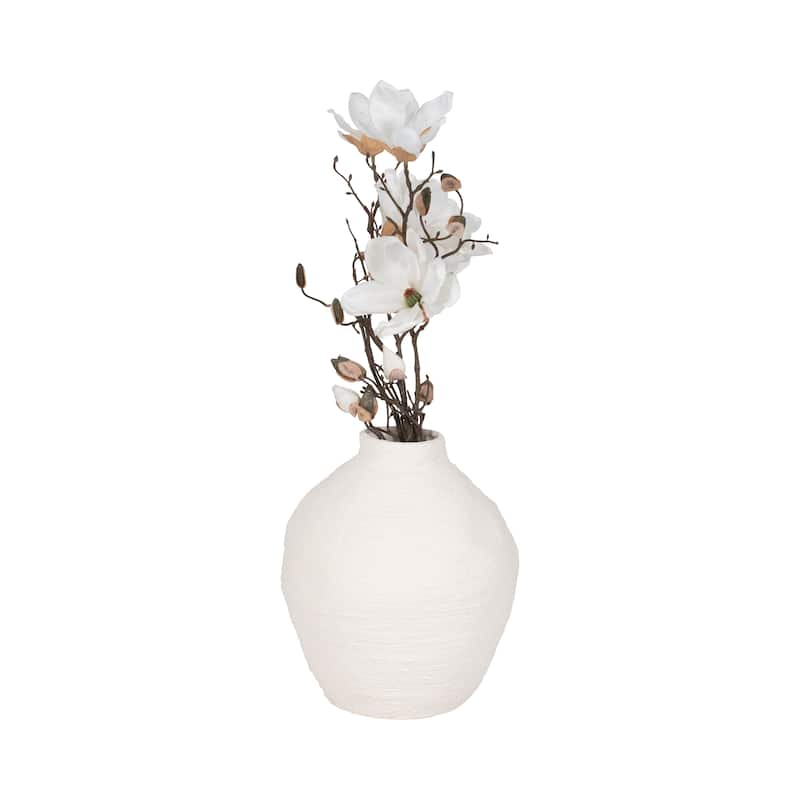 Sagebrook Home Woven Textured Vase, White, Round, Solid Color, Tranquil Waters Decorative Item