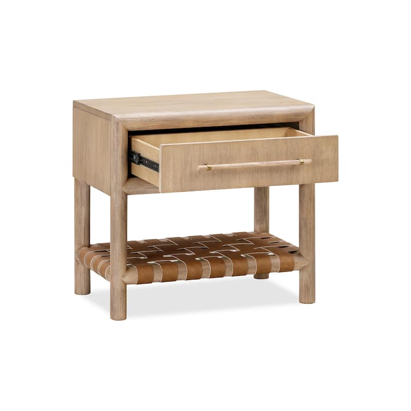 Dory 26 Inch Nightstand, 1 Drawer, Open Shelf, USB Charge Port, Brown Wood