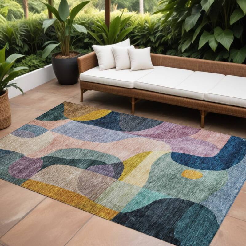 HomeRoots Abstract Transitional Rectangle Outdoor Rug - 10' X 14'