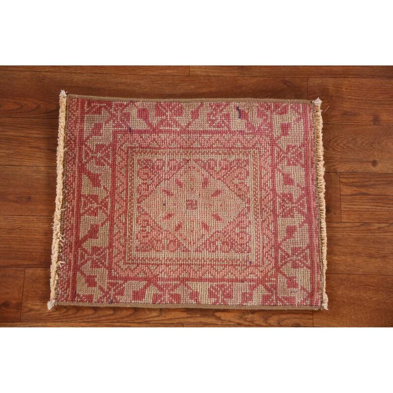 Hand Knotted Oriental 100% Wool Carpet Transitional Tribal Pink Anatolian Area Rug - 1' 4'' X 1' 2''