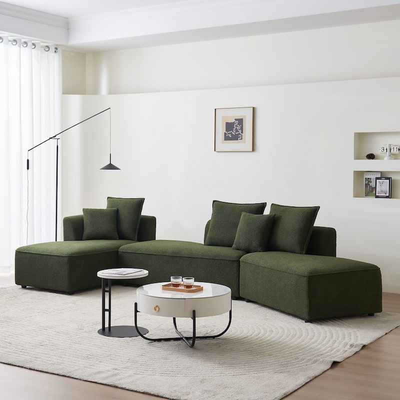 Oversized Curved Sherpa Upholstered 6-seats Sectional Sofa Couch