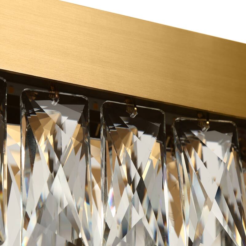 Modern Glam 1-Light Gold Crystal LED Chandelier Rectangle Pendant Lights for Dining Room - 27.5" L x 10" W x 5" H