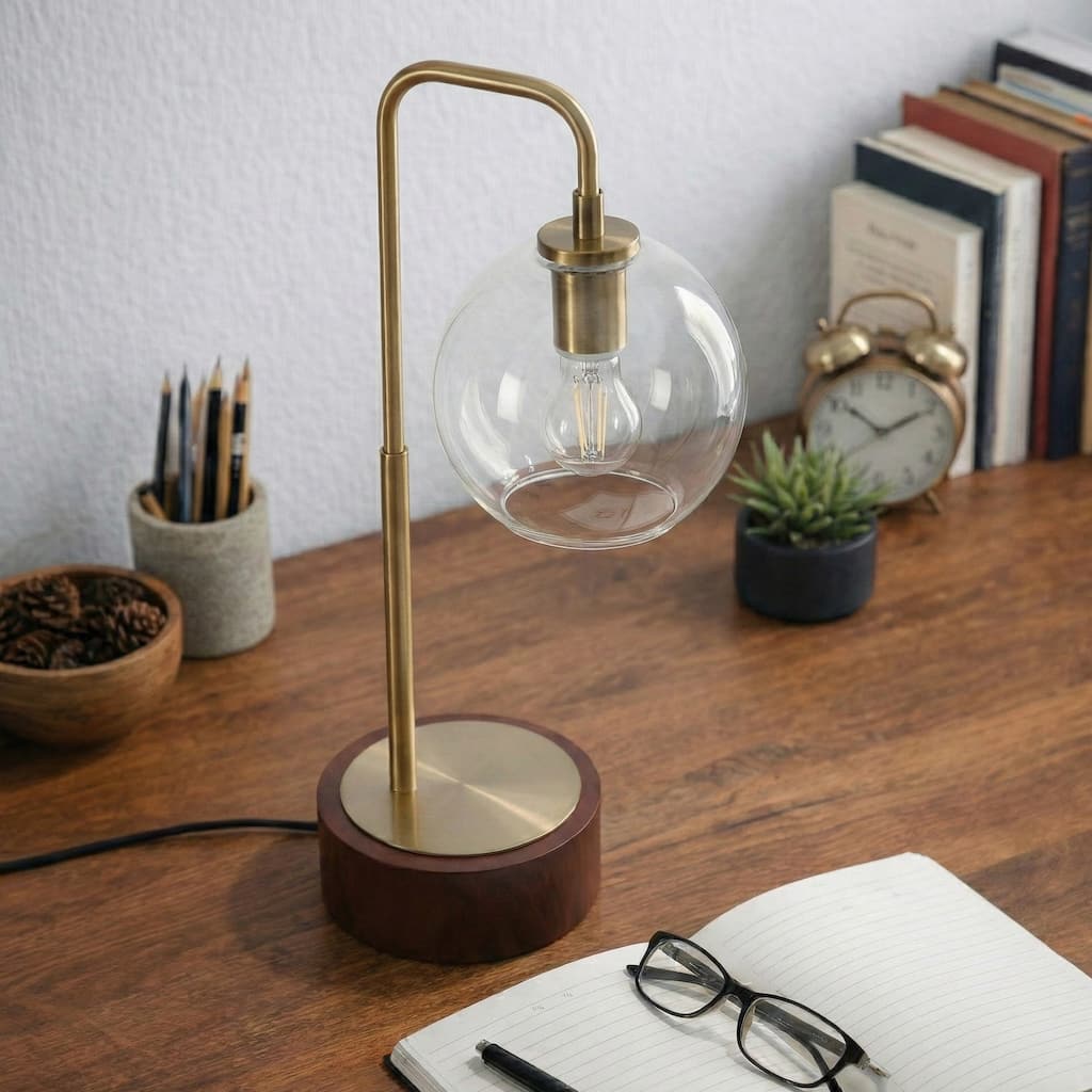 Kaia Modern Globe Table Lamp with Brushed Gold Accent