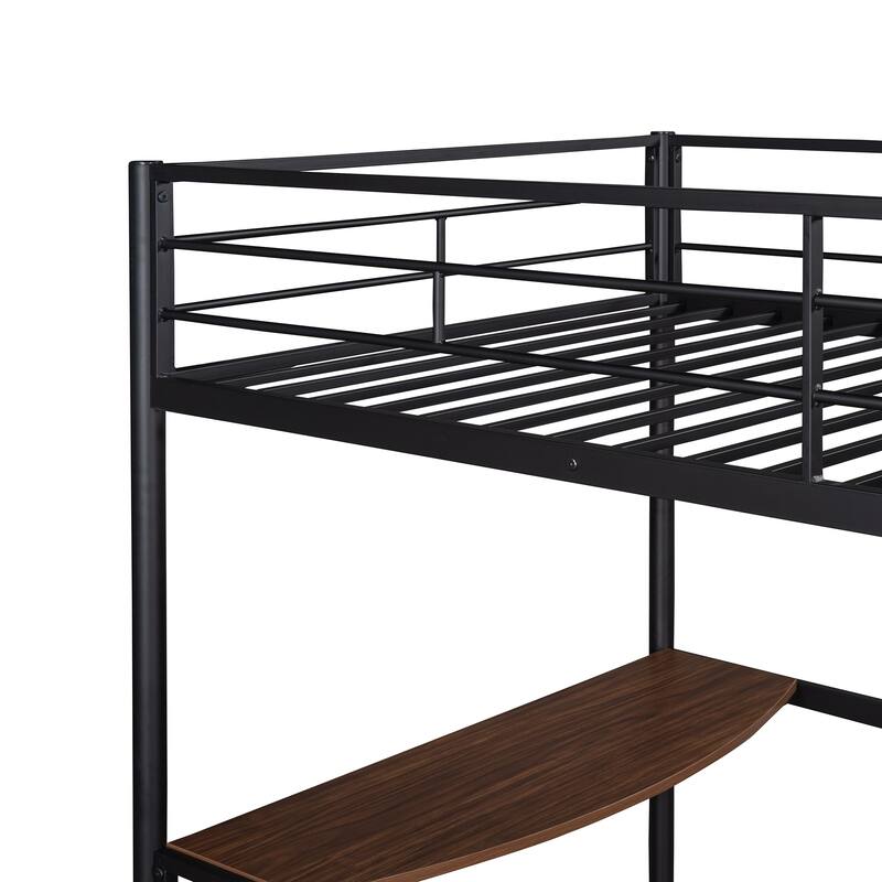 Industrial Style Metal Loft Bed with BuiltIn Desk, Guardrails Sturdy Industrial Design Bed
