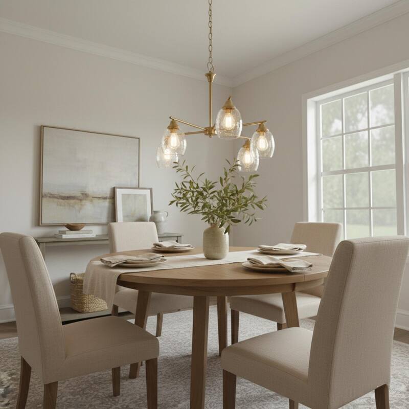 Emar Gold Brass 5-Light Chandelier with Clear Water Glass Shades