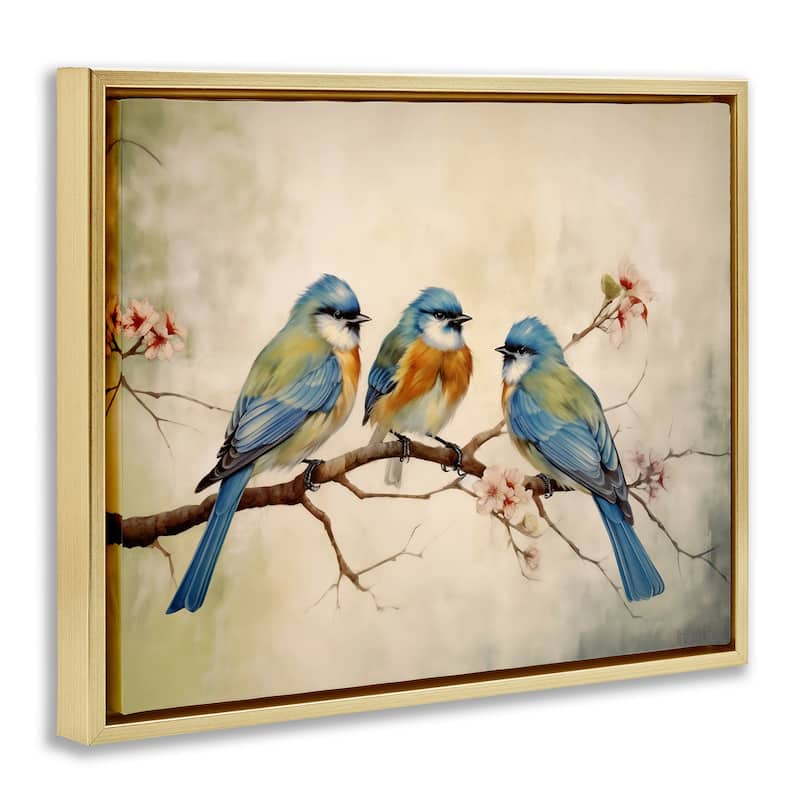 Stupell Bird Trio on Branch Framed Floater Canvas Wall Art Design By Arlington Prints
