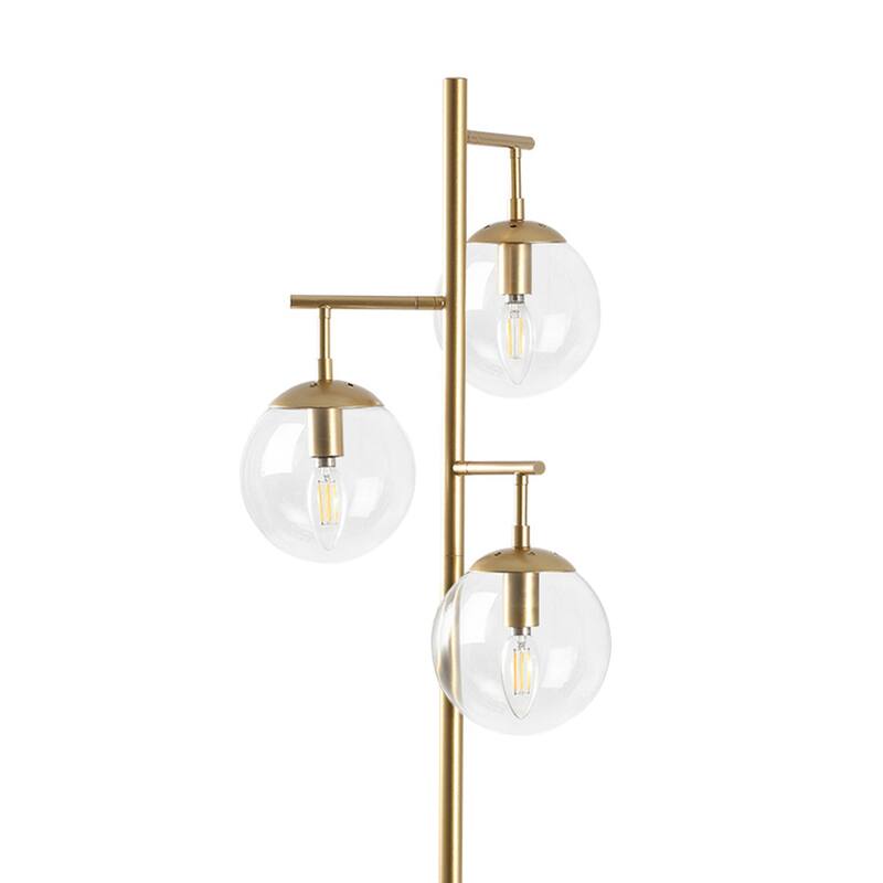 Floor Lamp Modern Brass 69" 3-Light Clear Glass Globes
