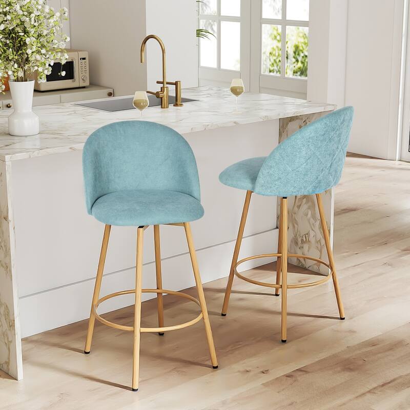 Homy Casa Set of 2 Counter Stools with Fabric Upholstery and Light Wood-Look Legs for Contemporary Kitchens and Casual Dining