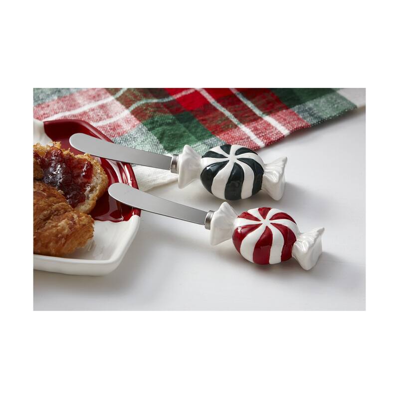 Peppermint Candy Shaped Dolomite Handled Cheese Spreader , Set Of 2, 5.5L x 1.72W x.85H in.
