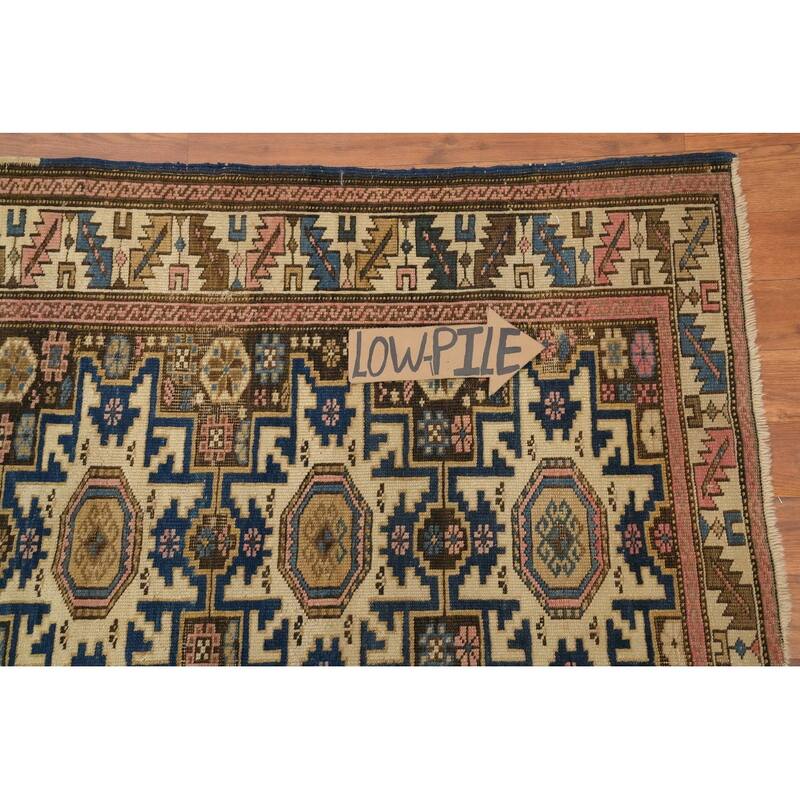 Hand Knotted Oriental 100% Wool Carpet Traditional Geometric Beige & Ivories Kazak Area Rug - 3' 9'' X 3' 0''