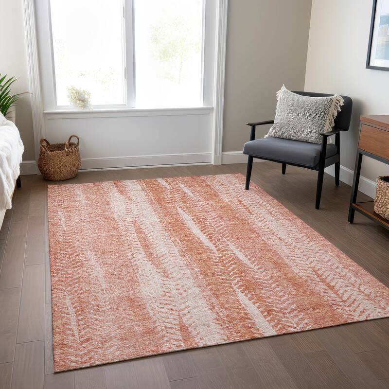 Machine Washable Indoor/ Outdoor Chantille Modern Imprints Rug - Coral - 10' x 14'