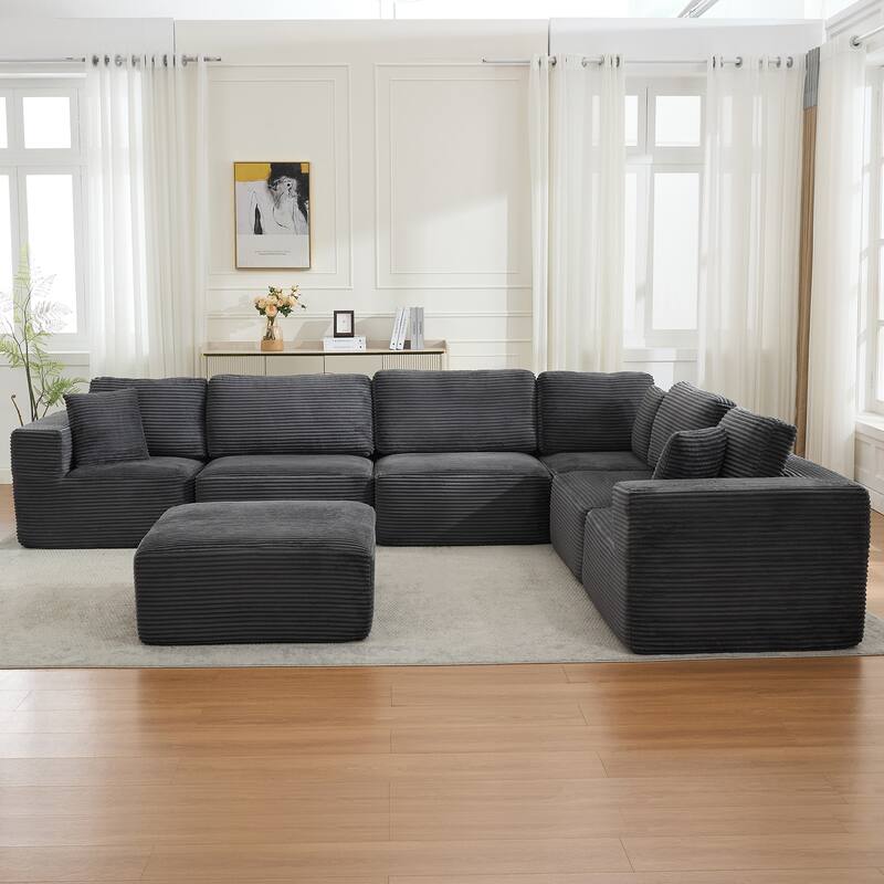 Convertible Corduroy Modular Sectional Sofa