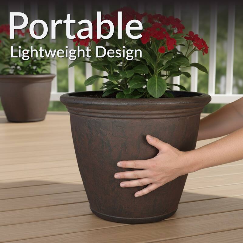 Sunnydaze Anjelica Outdoor Double-Walled Flower Pot Planter - Rust - 16"- Single - 1