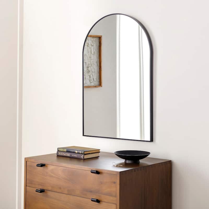 Livabliss Aranya Modern Aluminum Arched Accent Mirror - 24"H x 35"W x 1.1"D - Black