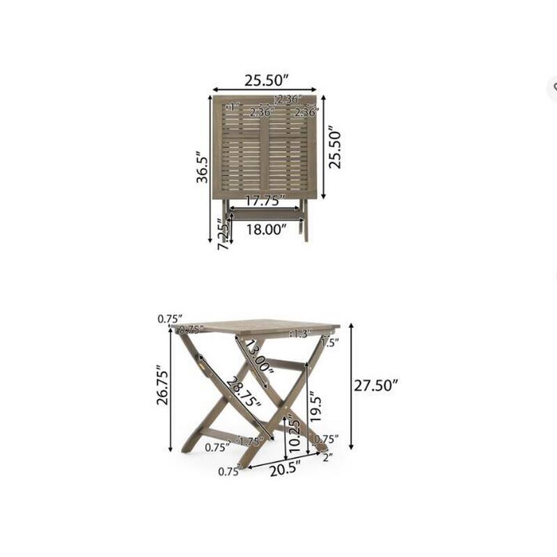 Remi 3pc Outdoor Foldable Dining Table Set, 2 Chairs, Gray Acacia Wood