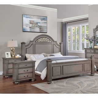 Vame 3-Piece Traditional Grey Wood Poster Bedroom Set With Two Nightstands by Furniture of America