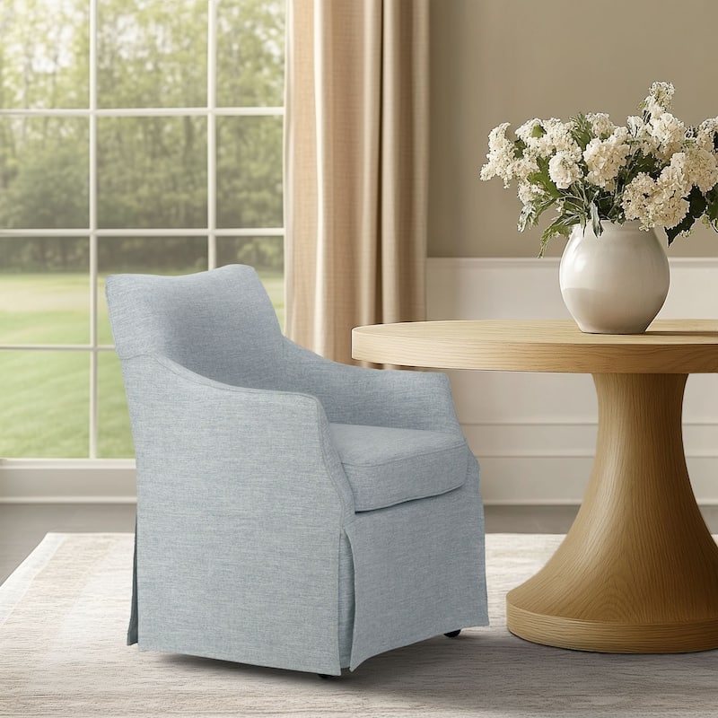 Martha Stewart London Upholstered Skirted Dining Arm Chair with Hidden Casters - Light Blue