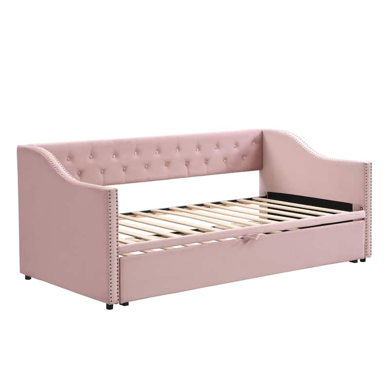 Twin Upholstered Daybed with Pop Up Trundle Convertible Sleeper Sofa