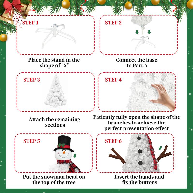 4ft Pre-lit Christmas Tree with 100 Lights, Snowman-Shaped Artificial Christmas Tree, Xmas Tree with 380 Branch Tips,PVC