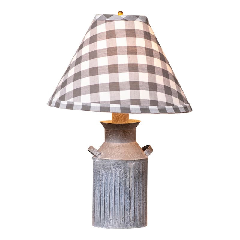 Irvins Country Tinware Milk Jug Lamp With Gray Check Shade - 20 X 13.5 X 13.5 inches