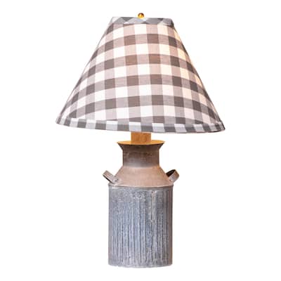 Irvins Country Tinware Milk Jug Lamp With Gray Check Shade - 20 X 13.5 X 13.5 inches