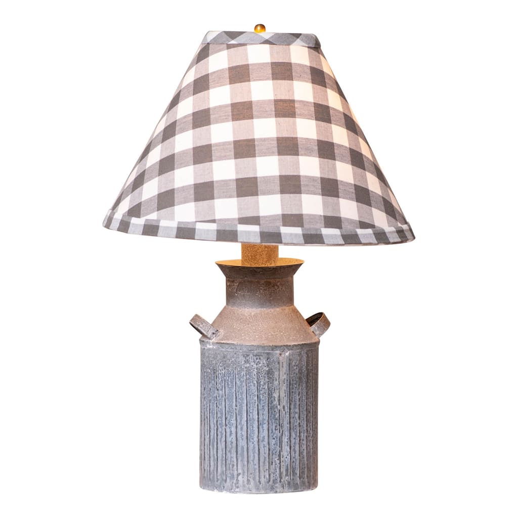 Irvins Country Tinware Milk Jug Lamp With Gray Check Shade - 20 X 13.5 X 13.5 inches