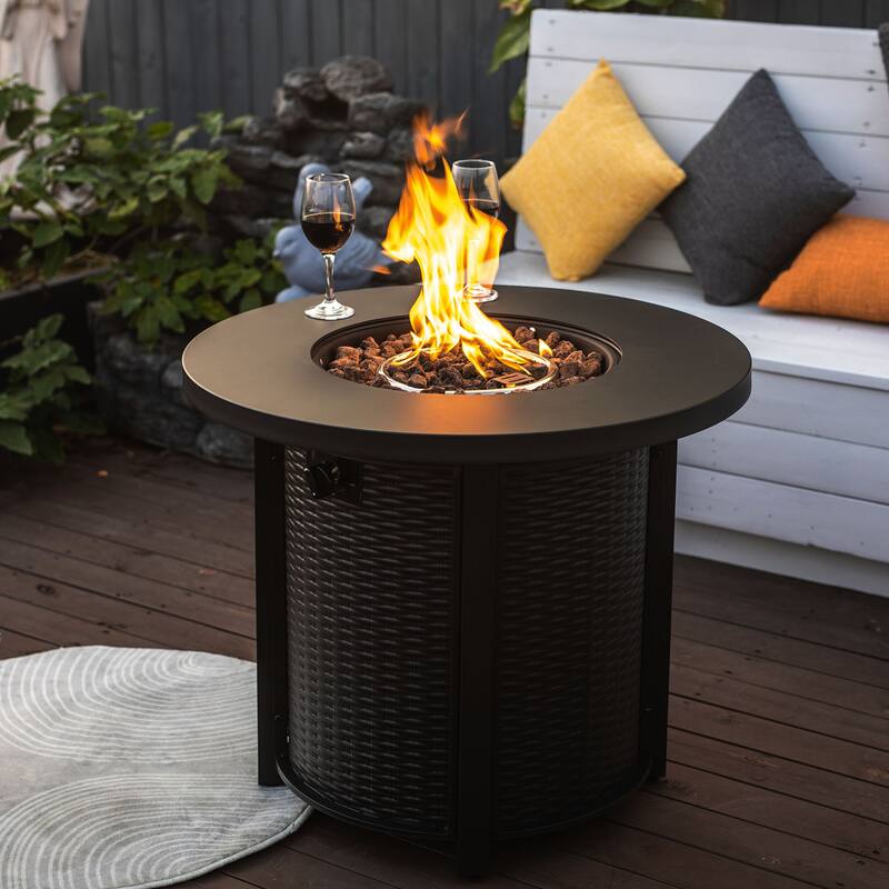 30inch Propane Round Fire Table 40000BTU - Black - Propane