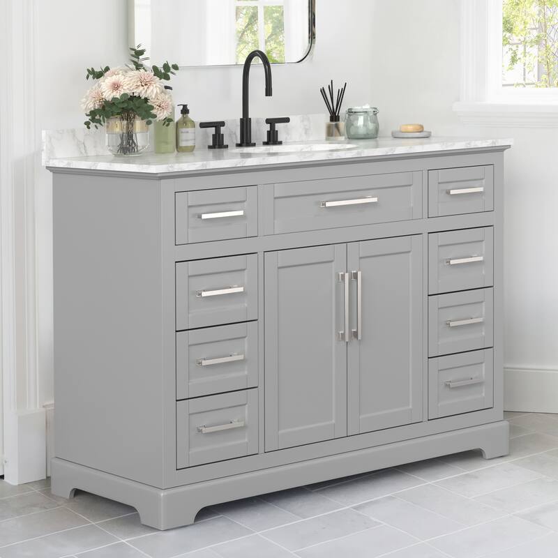 36/48/60 in. Bathroom Vanity in Wood with Ceramic Undermount Sink, Vanity with soft close Drawers - 21.5"D x 48"W x 34.8"H - Grey