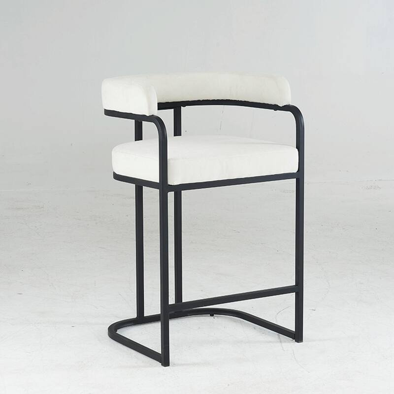 Modern Chenille Bar Stools Set of 2, Upholstered Counter Height Chairs