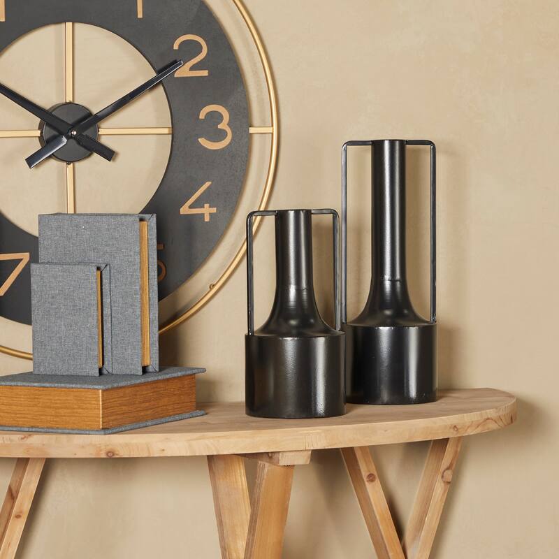 Black Metal Decorative Vase with Handles (Set of 2) - 16", 12"H - 16", 12"H - Black