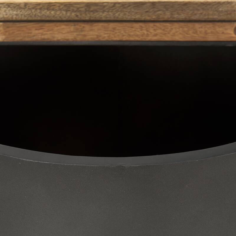 Eclipse Gunmetal Grey Drum Base w/ Medium Brown Solid Wood Top End Table