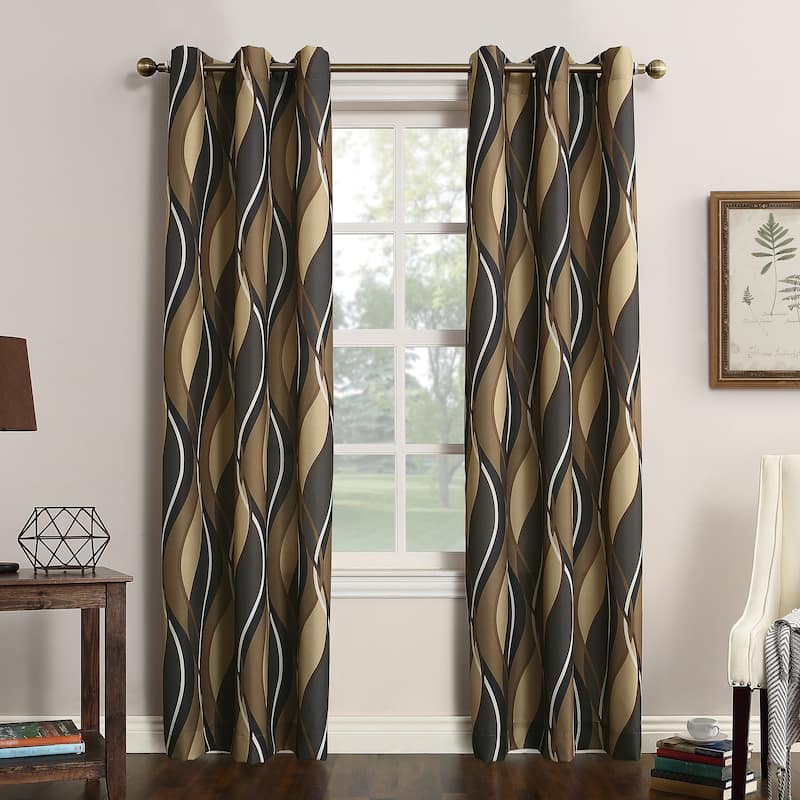 No. 918 Intersect Ogee Print Semi-Sheer Grommet 1-Piece Curtain Panel, Single Panel - 48" x 63" - Charcoal