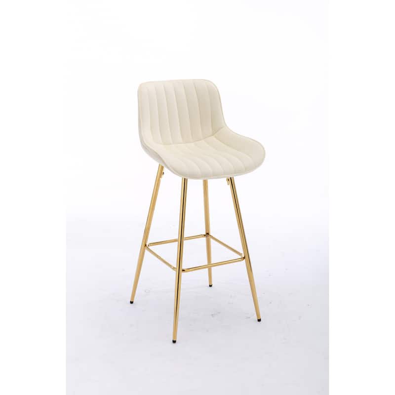 26 Inch Set of 2 Bar Stools,with Chrome Footrest Velvet Fabric Counter Stool Golden Leg Simple Bar Stool,CREAM