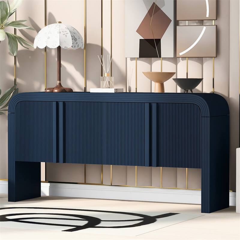Striped Storage Cabinet with 4 Doors, Adjustable - Navy Blue