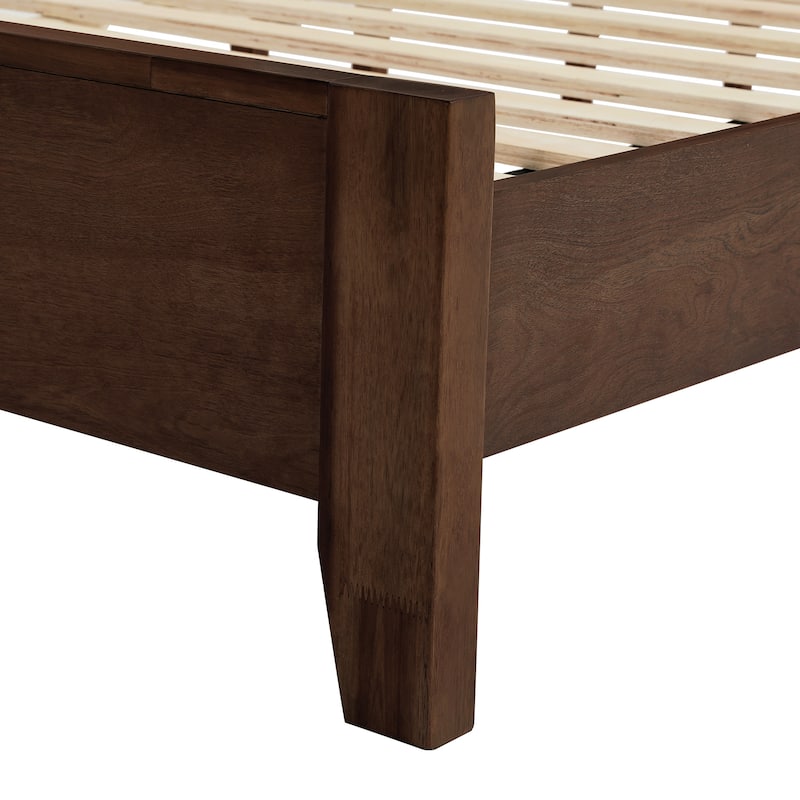 Mid-Century Modern Solid Wood Platform Bed with Headboard Queen/King/Full Size